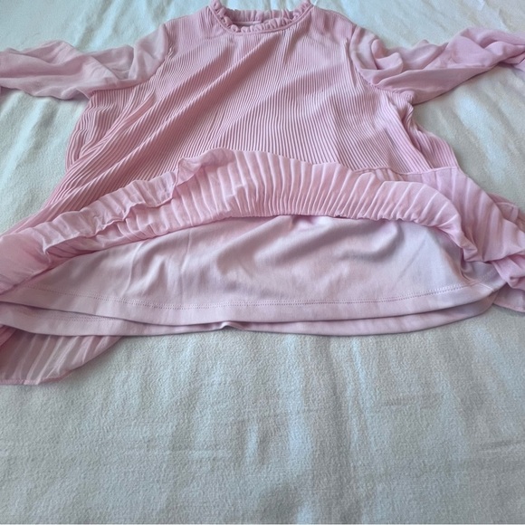 Calvin Klein NWT Pink Pleated Chiffon Sheer Sleeve Women’s Blouse Size Large - Picture 10 of 12